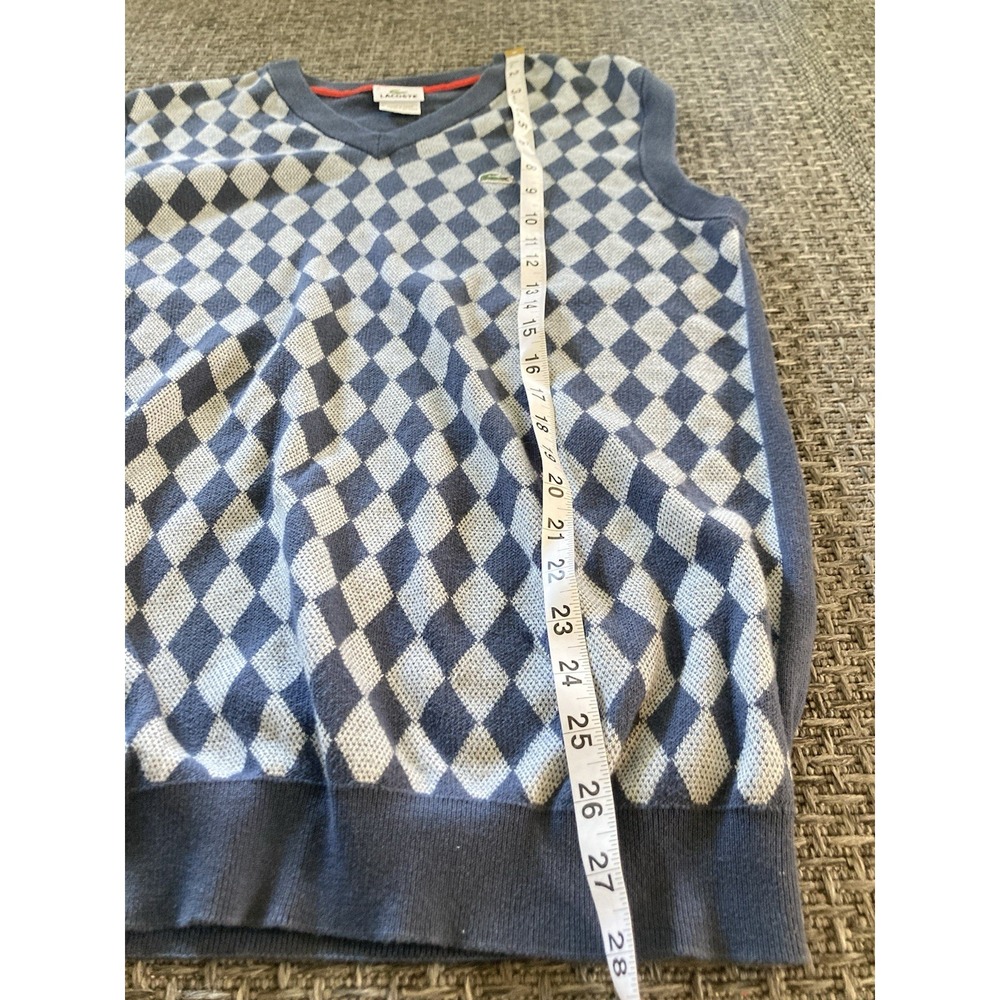 Lacoste Mens V Neck Sleeveless AOP Blue 100% Cotton Sweater Vest Size 5 - Picture 6 of 11